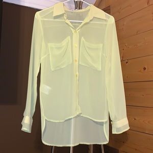 Long sleeve, button up polyester blend top